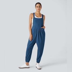 Halara Women’s Pockets Waffle Casual Jogger Leg Overalls Gray Blue Size XL 16